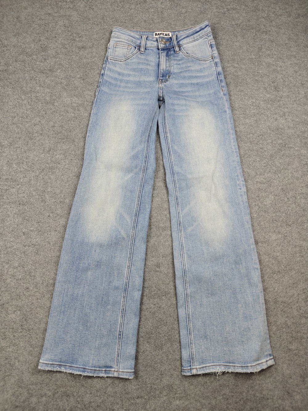 BAYEAS Jeans Womens 24 Blue Wide-Leg High Rise Light Wash Stretch Distressed